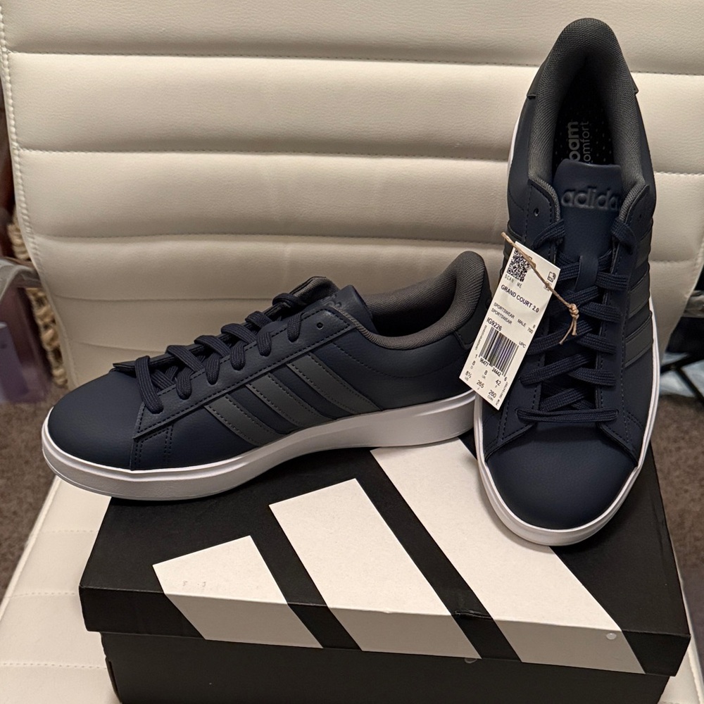 Adidas Men's Navy & Gray Grand Court 2.0 Sneakers with White Sole